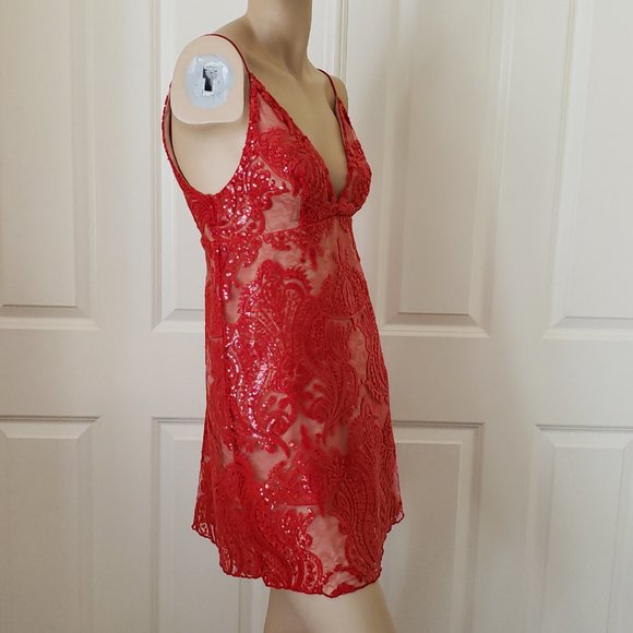 Free People Night Shimmers Mini Dress SZ 0 Red - Picture 5 of 10